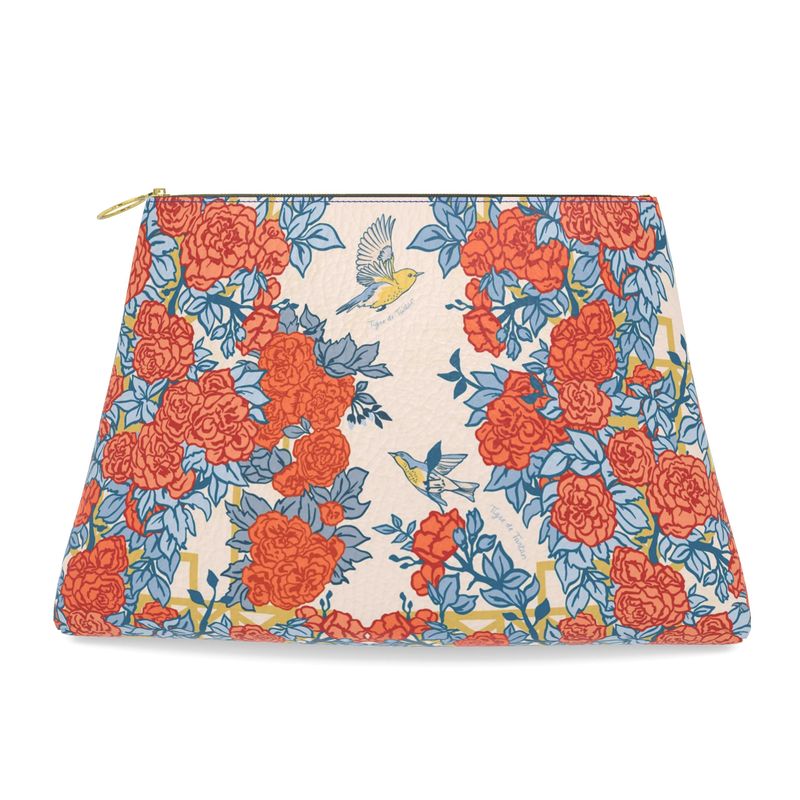 Roomy Nappa Leather Clutch, POP ART ROSES