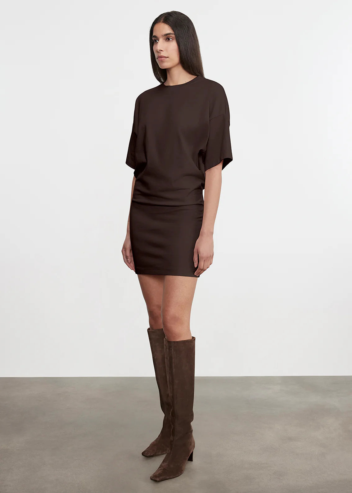Enza Costa - Short Sleeve Supima Curve Mini Dress - Coffee Bean
