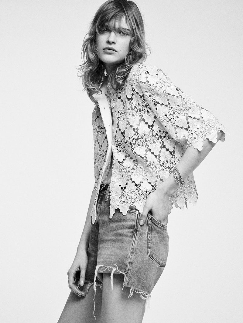 FRAME - Lace Button Up Shirt - Ecru