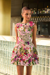 Elliatt - Flora Tulip Mini Dress - Pink & Green Floral
