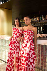 Elliatt - Melia Tiered Gown - Pink & Red Floral