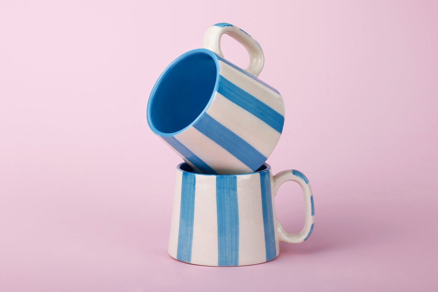 Ceramic Aqua Blue Stripe  Coffee cup - 3.5 x 2.5 Inches ( Set of 4 )