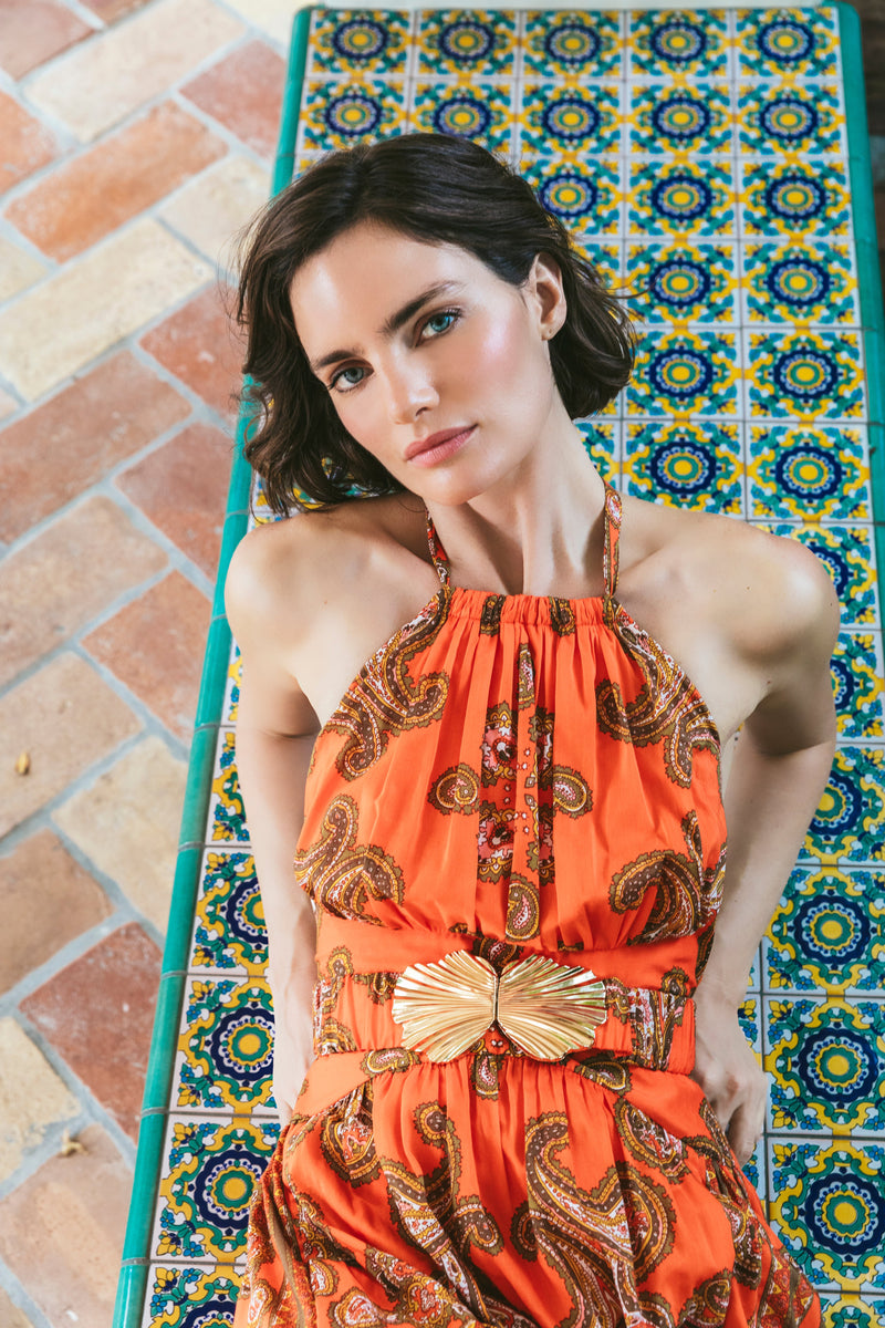 Cara Cara Dena Dress in Sierra Paisley Orange - Lifestyle