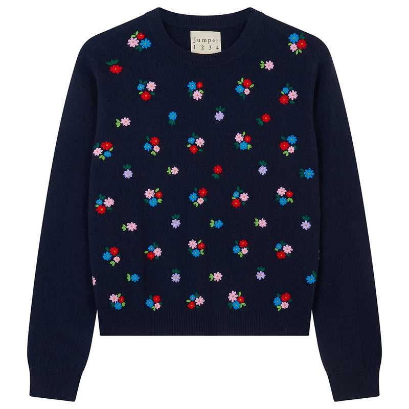 Jumper 1234 Embroidered Floral Crew in Dark Ink Multi