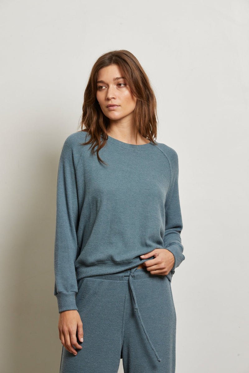 PerfectWhiteTee - Cooper Brushed Waffle Long Sleeve Crew - Slate