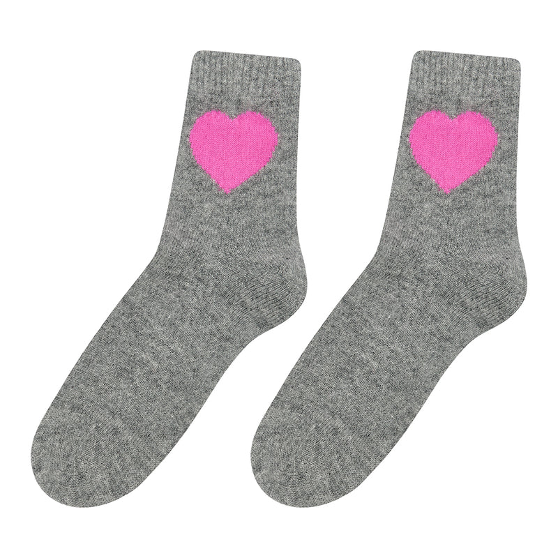 Jumper 1234 Heart Socks in Mid Grey Diva Pink