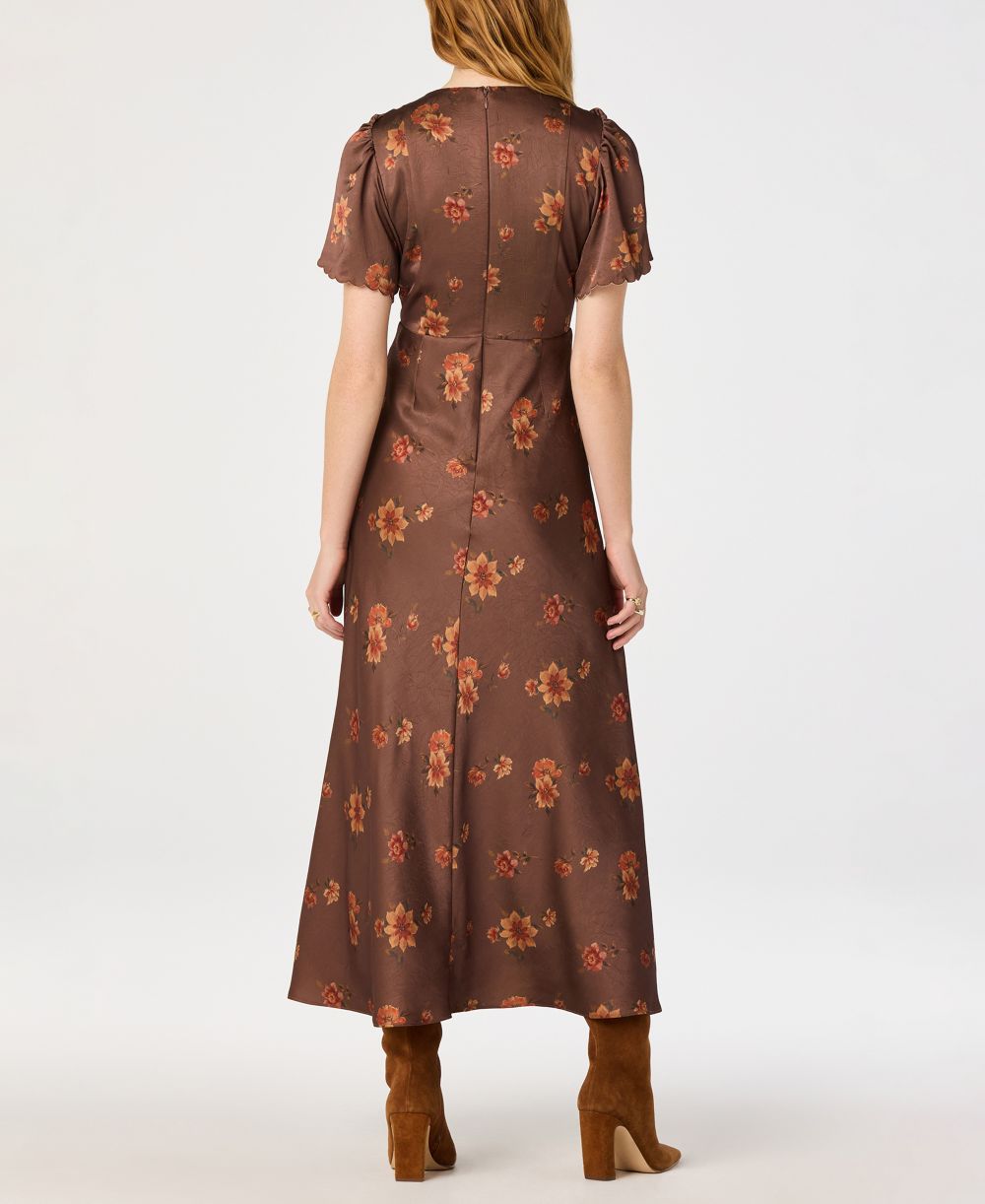 ASTR The Label - Riley Short-Sleeve Dress - Light Brown Flora