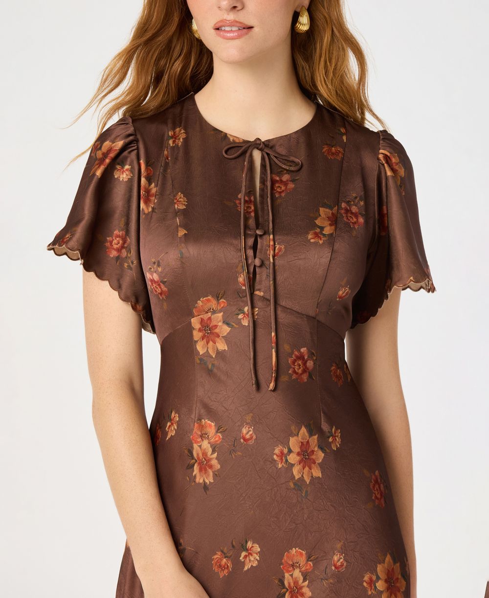 ASTR The Label - Riley Short-Sleeve Dress - Light Brown Flora