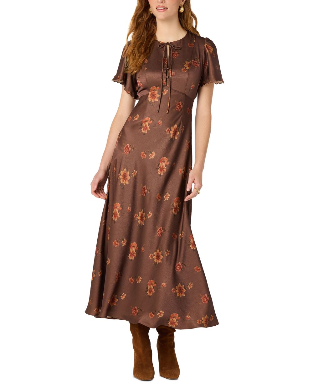 ASTR The Label - Riley Short-Sleeve Dress - Light Brown Flora