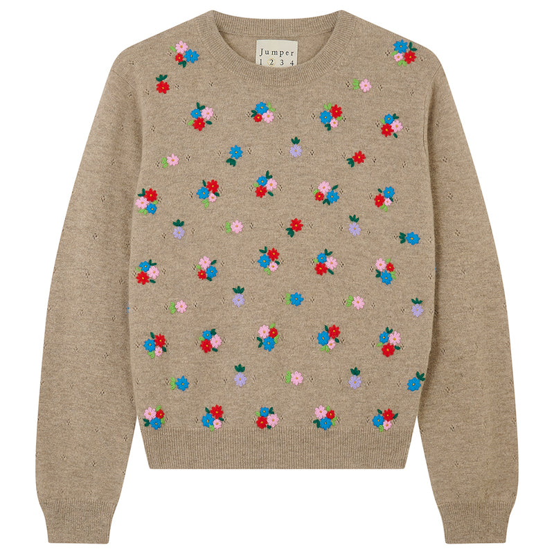Jumper 1234 Embroidered Floral Crew in Cobble Multi