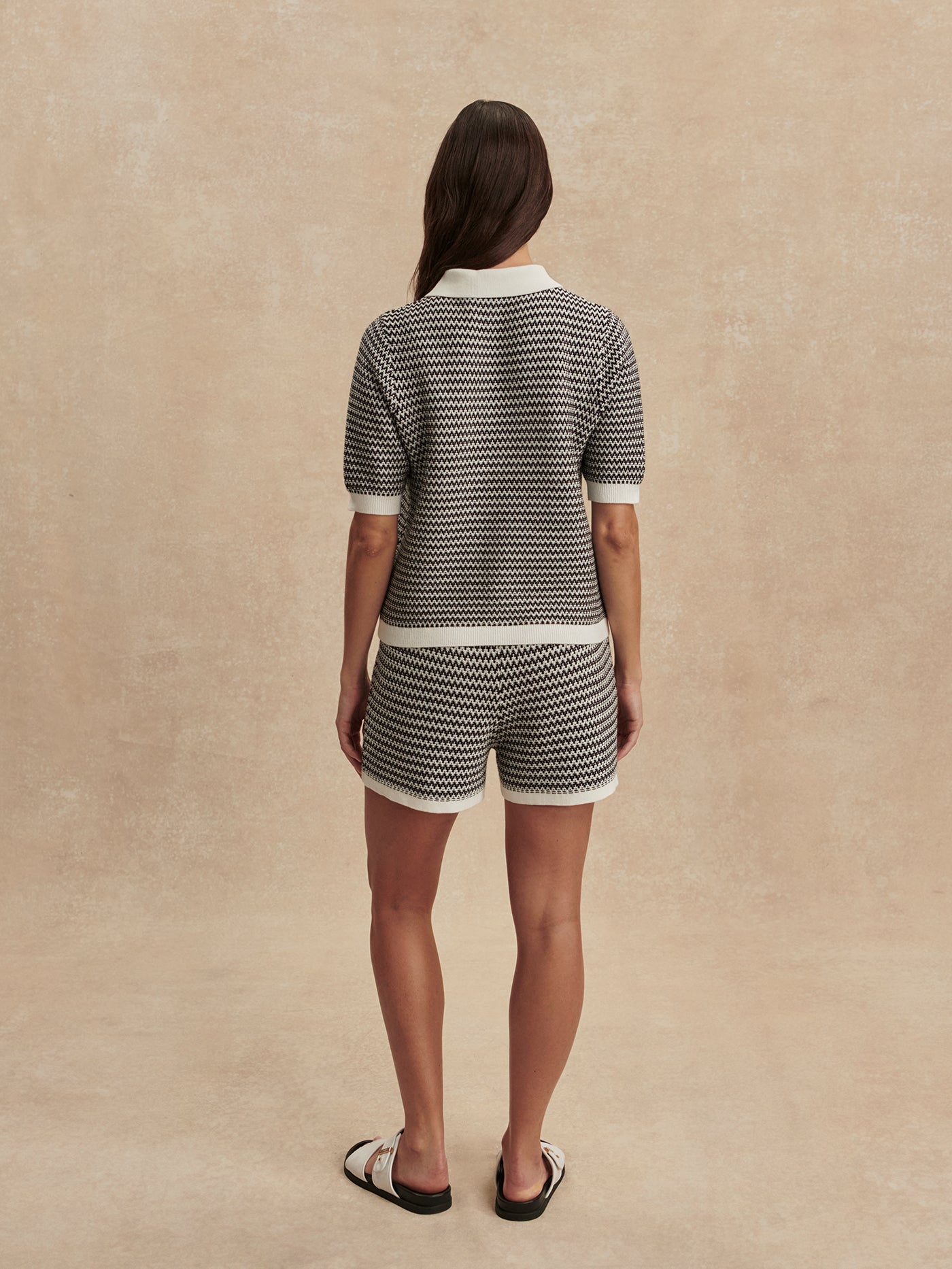 Varley - Gaelle Polo Knit Top - Snow White/ Black