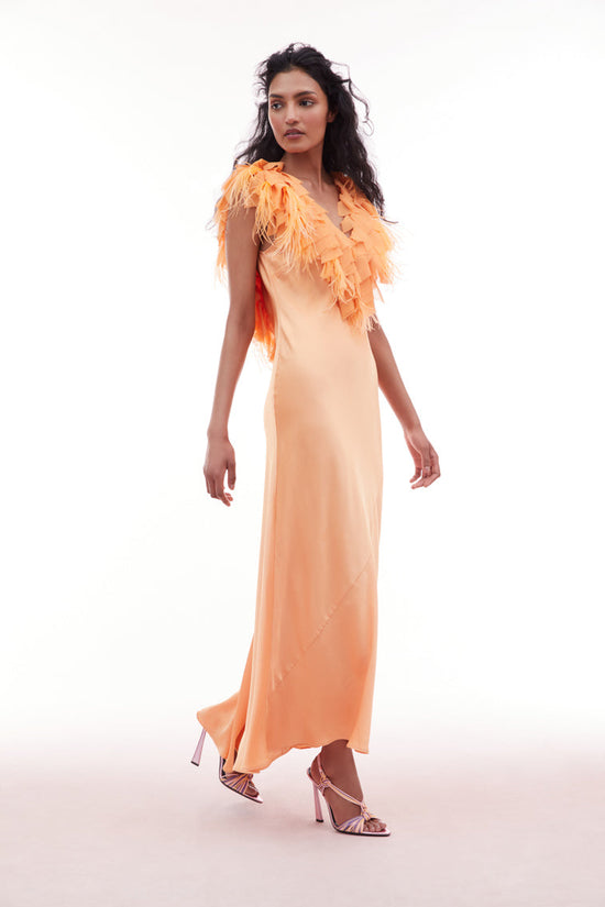 LoveShackFancy Manota Feather Trim Dress, Tangerine