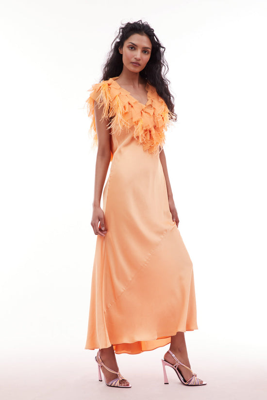 LoveShackFancy Manota Feather Trim Dress, Tangerine