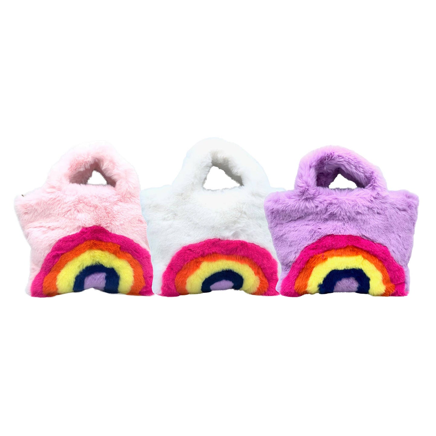 Faux Fur Fuzzy Rainbow Purse, Pink