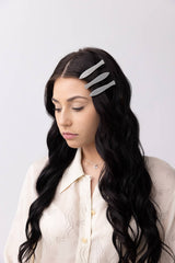 Sardine Fish Hair Clip Set in Silver Acetate with Rhinestone
