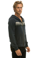 Aviator Nation - 5 Stripe Relaxed Zip Hoodie - Charcoal // Grey