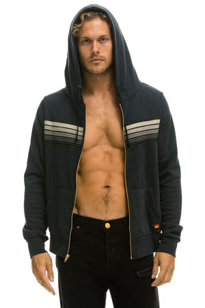 Aviator Nation - 5 Stripe Relaxed Zip Hoodie - Charcoal // Grey