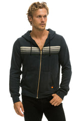 Aviator Nation - 5 Stripe Relaxed Zip Hoodie - Charcoal // Grey