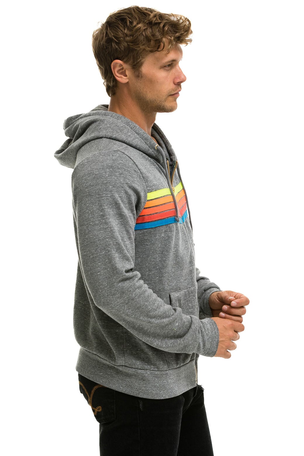 5 Stripe Zip Hoodie, Heather/ Neon Rainbow – Jones & Daughters