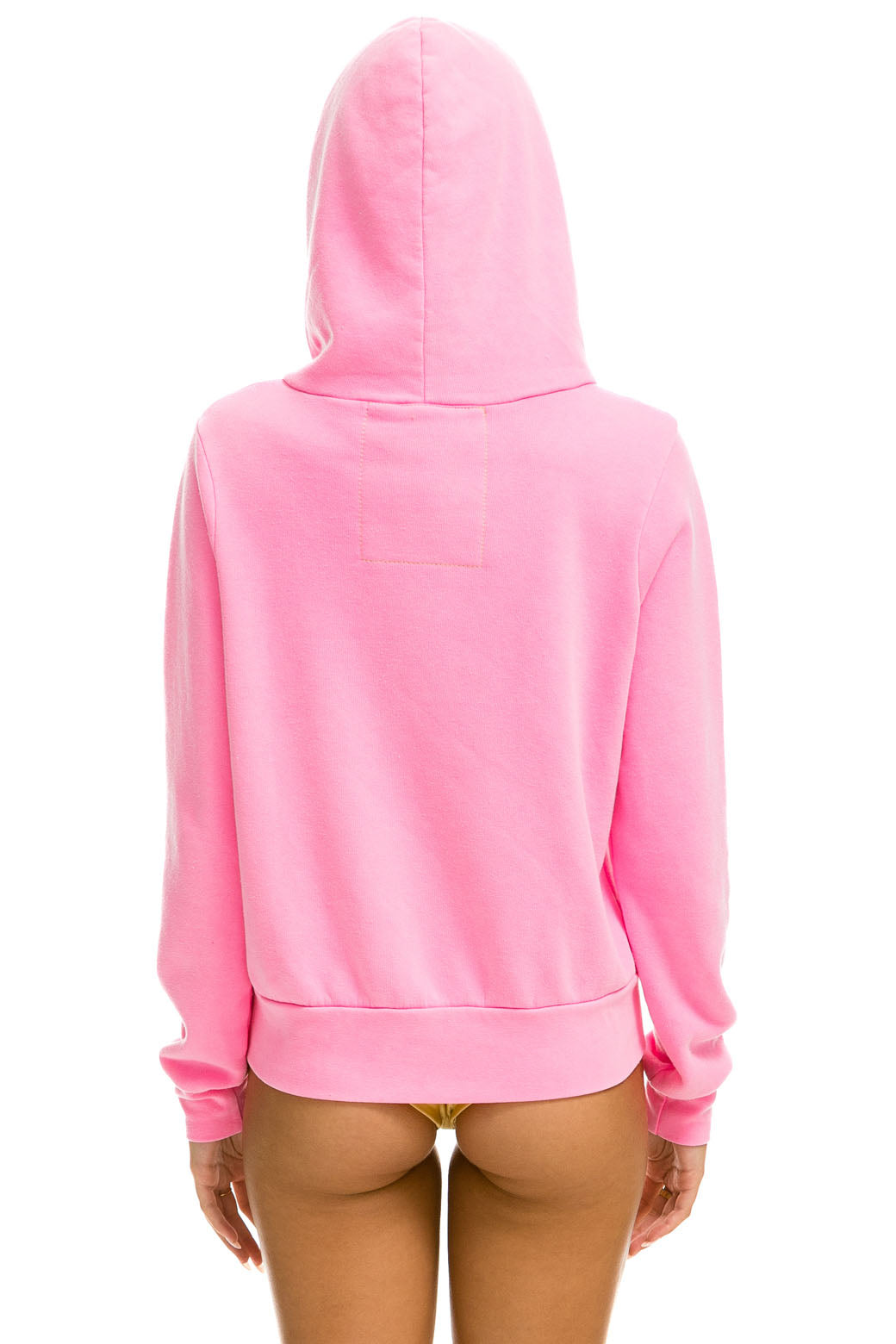 Pink hoodie with online yellow sleeves