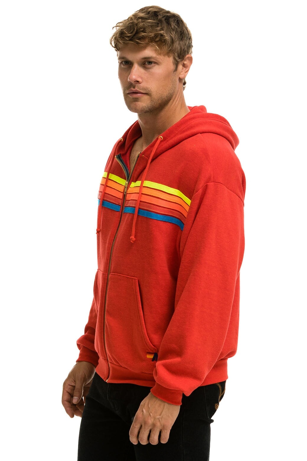 5 Stripe Zip Hoodie, Heather/ Neon Rainbow – Jones & Daughters