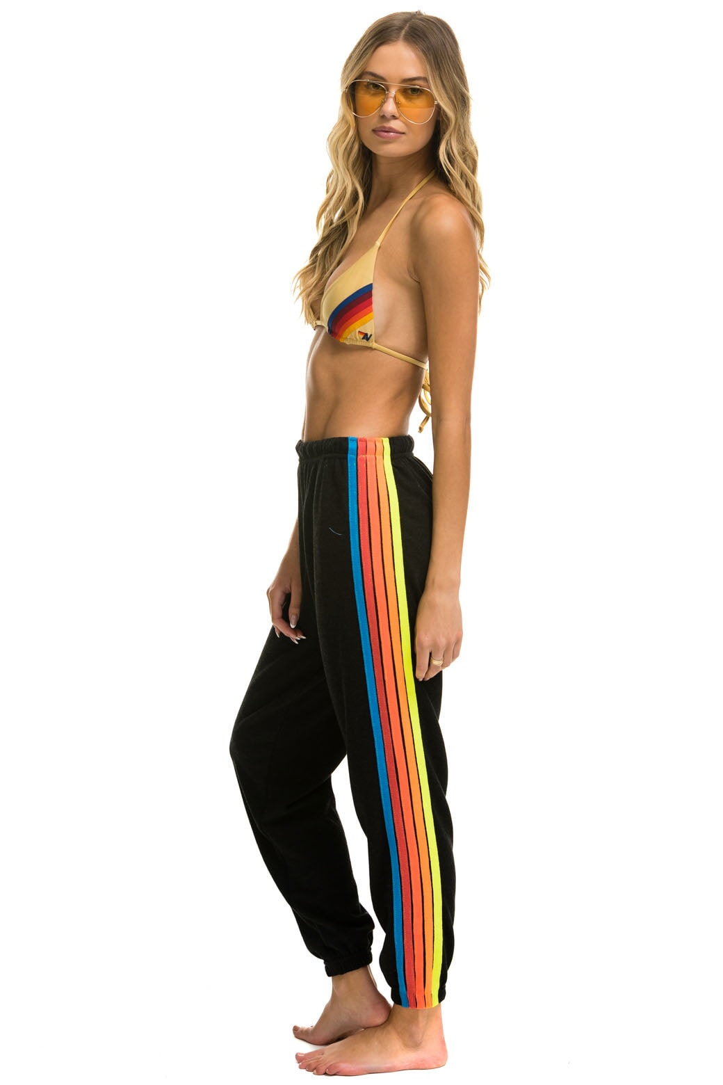 5 Stripe Women's Sweatpant, Black/Neon Rainbow