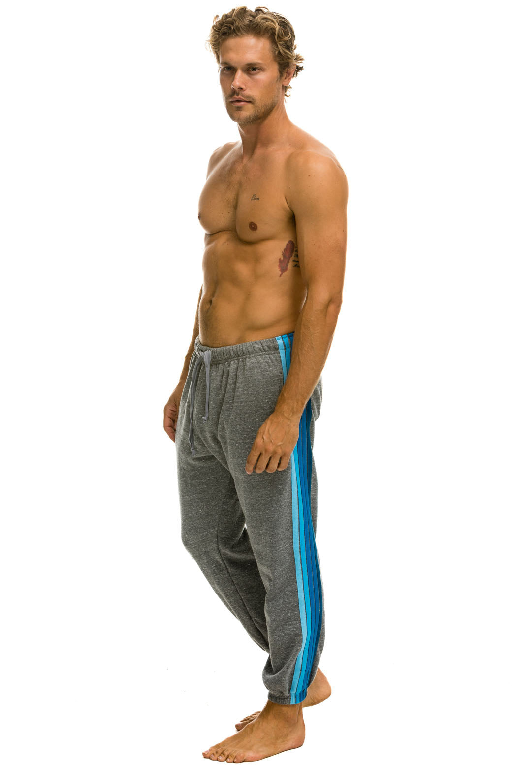 5 Stripe Men's Sweatpants, Heather Grey/Blue