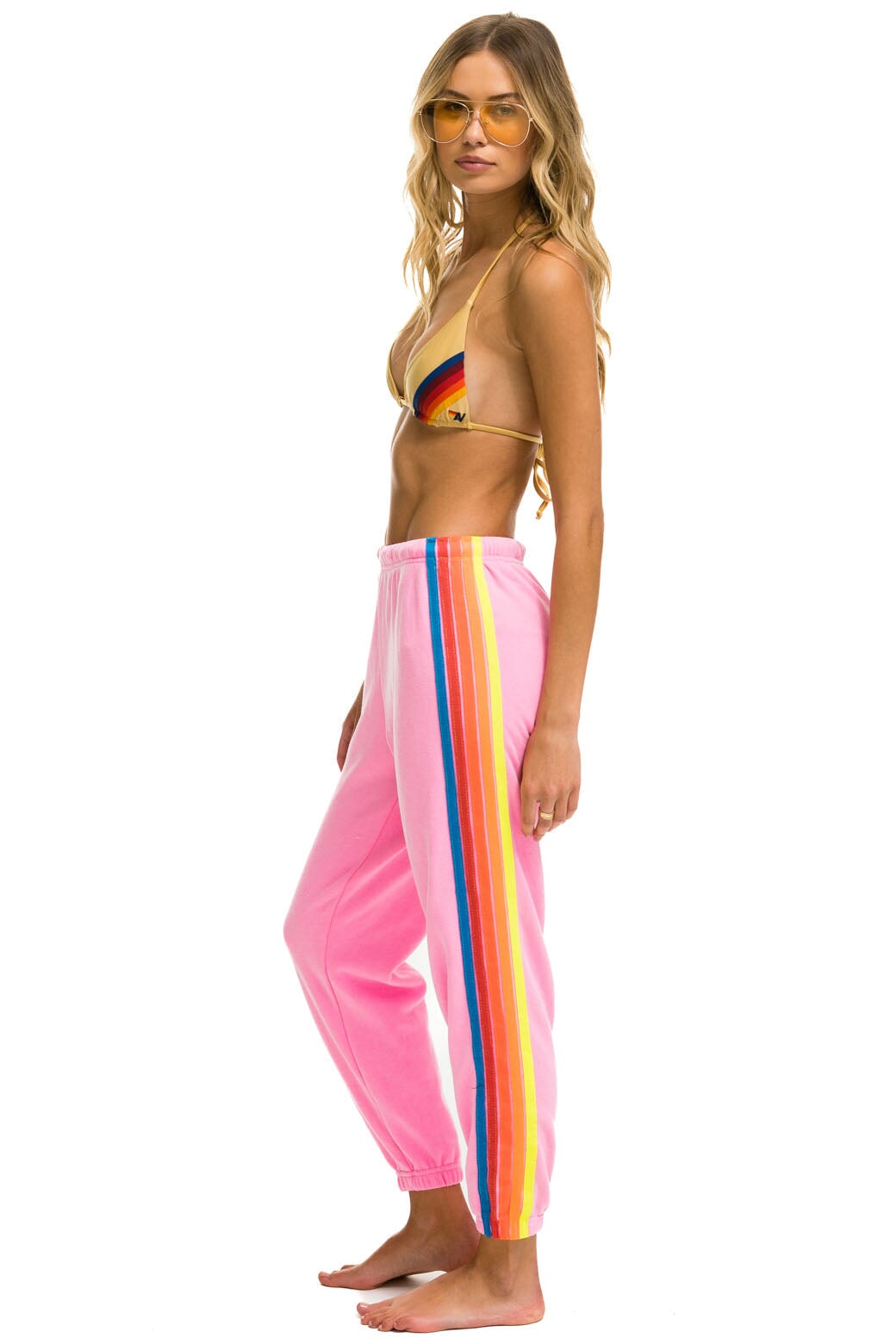 5 Stripe Women's Sweatpant, Neon Pink/ Neon Rainbow
