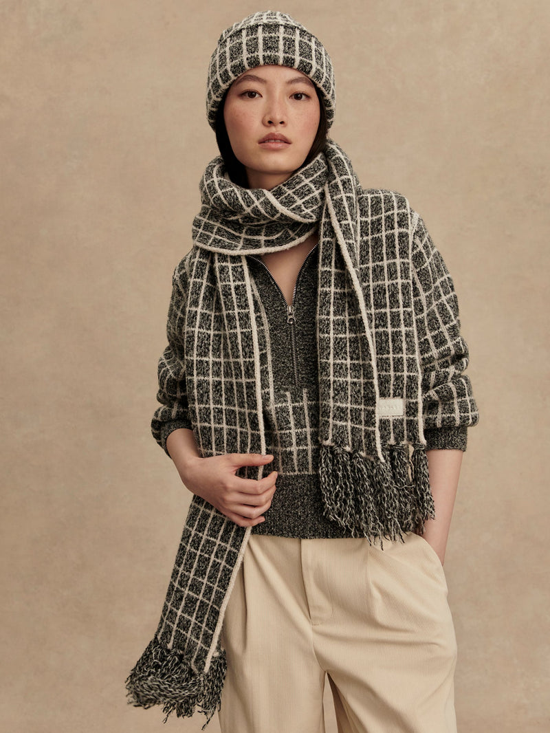 Varley - Lindsey Check Knit Scarf - Charcoal Marl