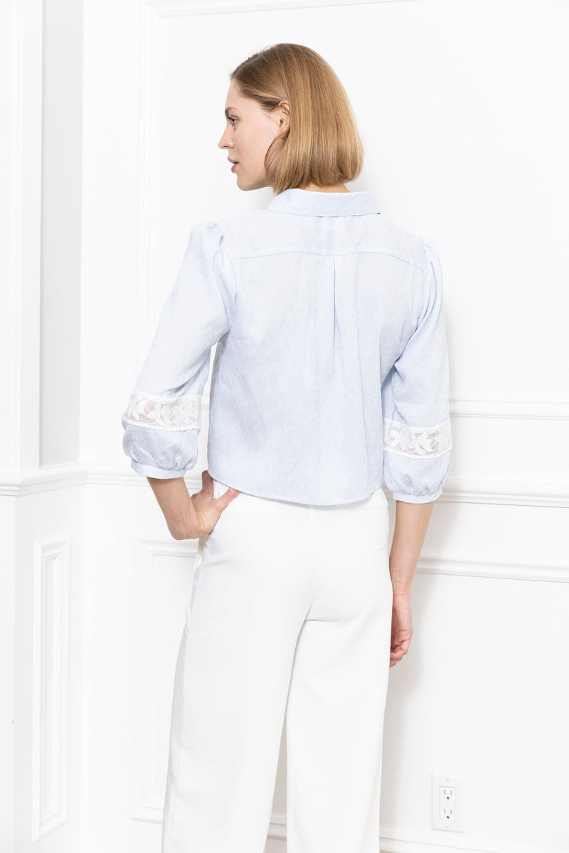 Zero Degrees Celsius - Lace Detail Shirt - Blue/Ivory