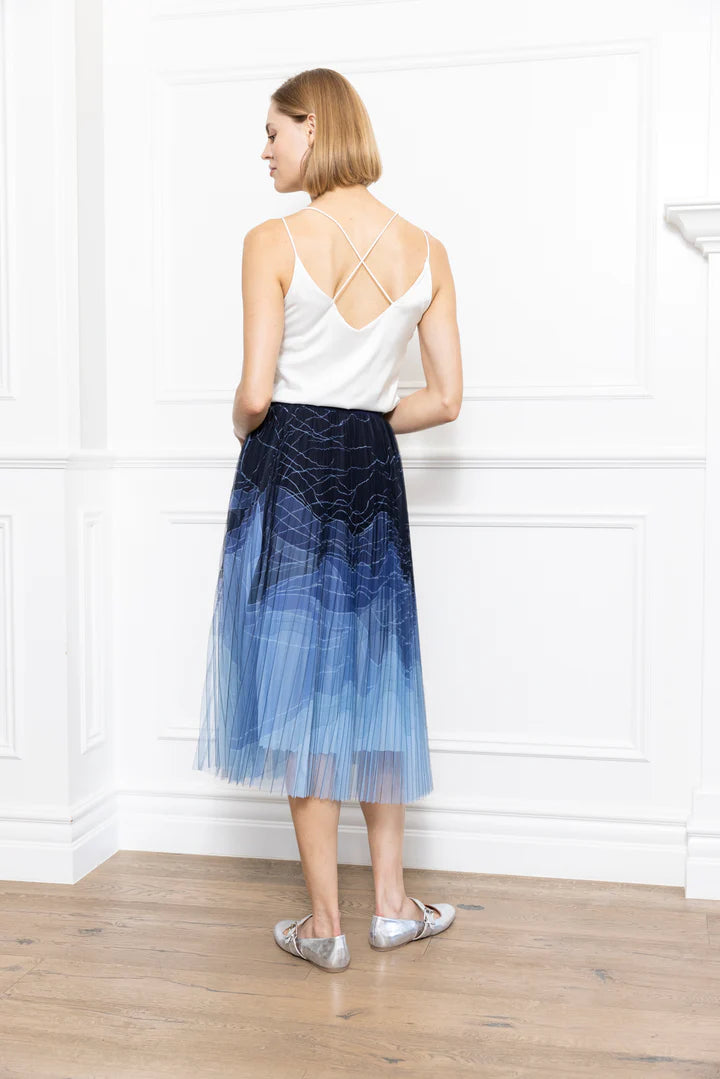 Zero Degrees Celsius - Two Tone Print Pleated Skirt - Blue Navy Combo