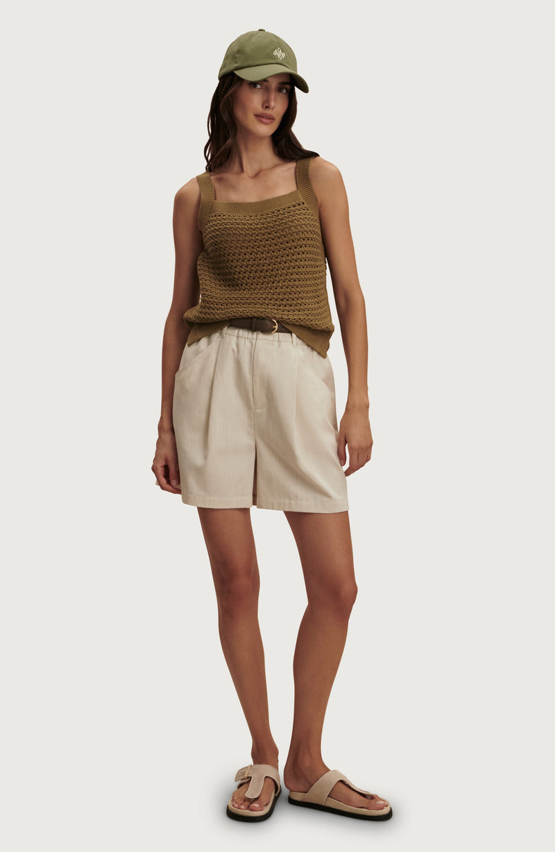 Varley - Ebden Square Neck Cotton Pointelle Tank - Golden Olive