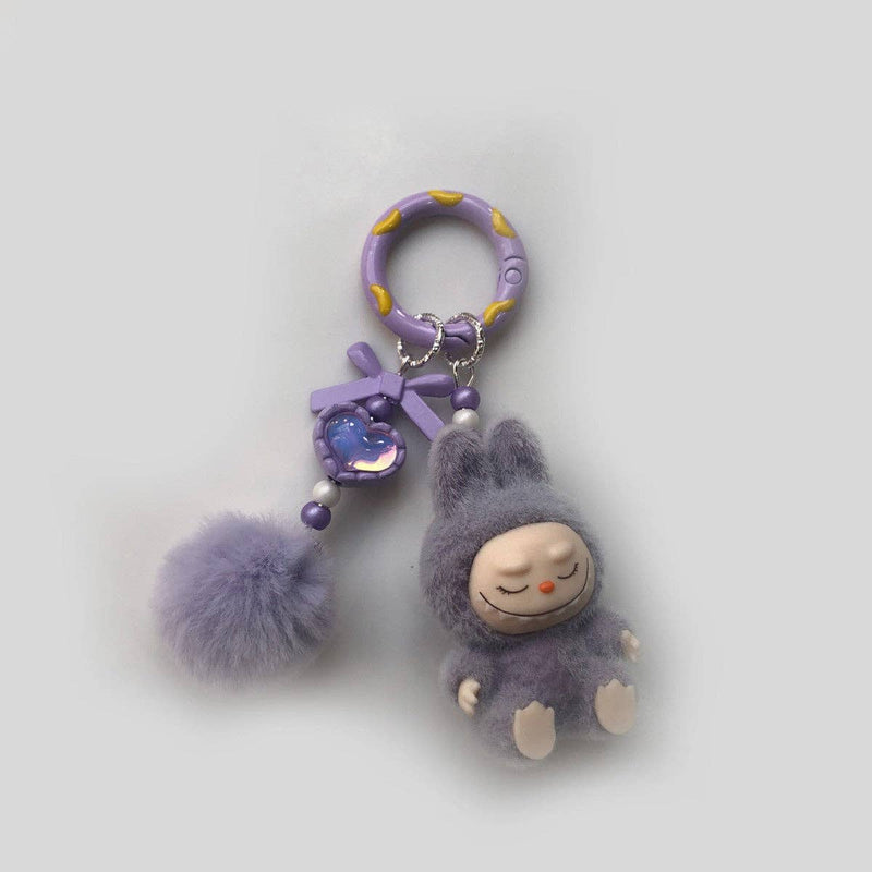 Flocked Mini Cute Monster Heart Keychain