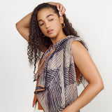 Samu Black Hand Crafted  Shibori Print Silk Chiffon Sqaure Scarf