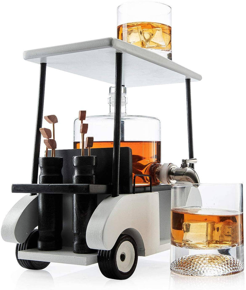 The Wine Savant /  Khen Glassware - Golf Cart Whiskey Decanter & Ball Glasses