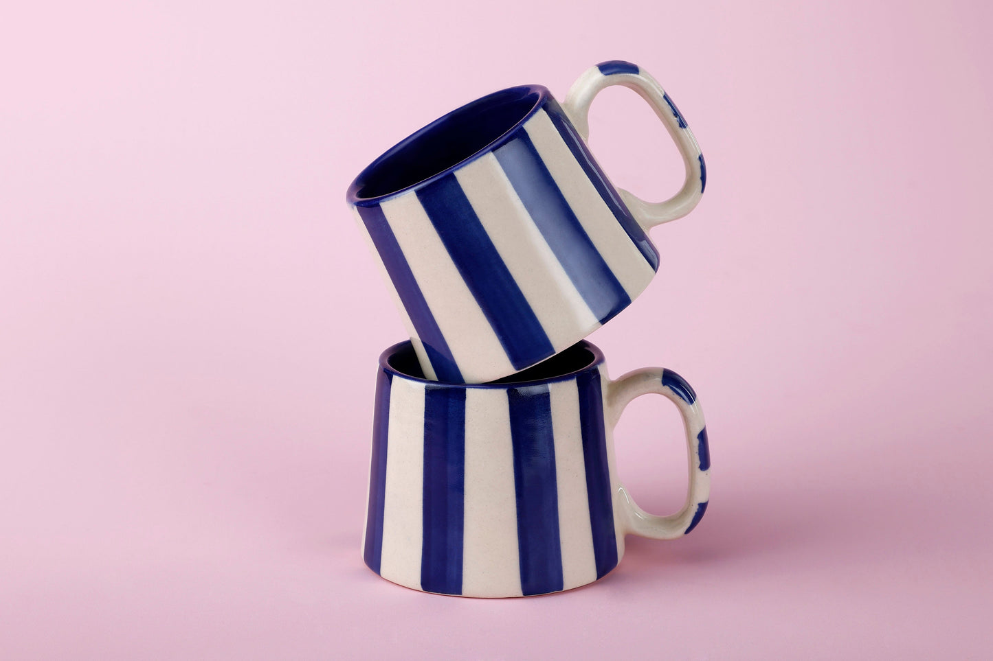 Ceramic Dark Blue Stripe  Coffee cup - 3.5 x 2.5 Inches ( Set of 4 )