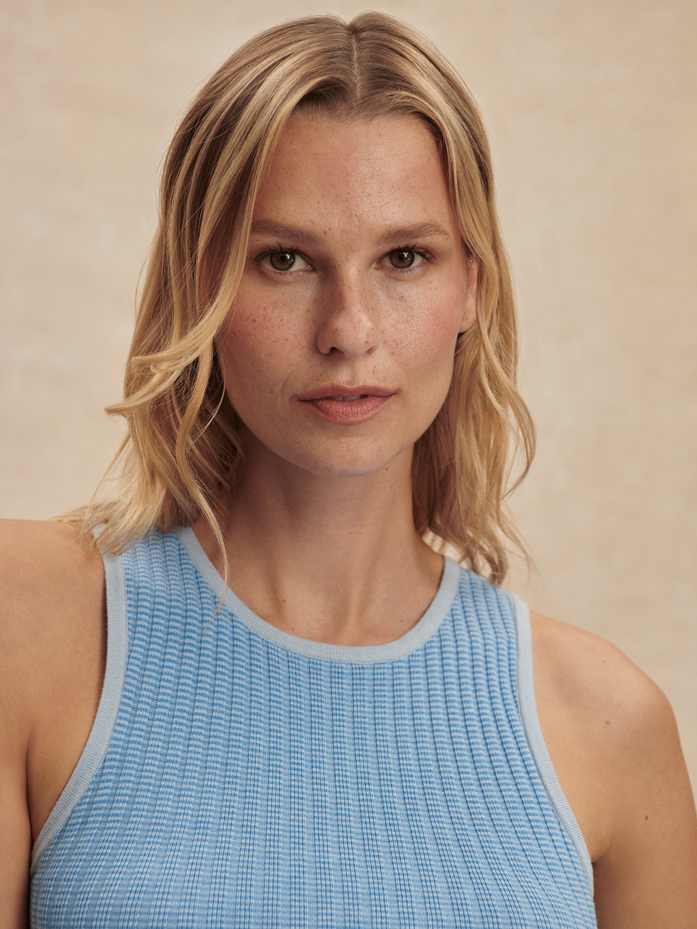 Varley Hanson Rib Knit Tank Mist Blue lifestyle