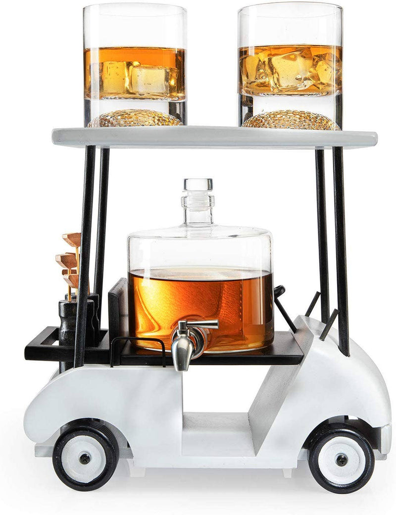 The Wine Savant /  Khen Glassware - Golf Cart Whiskey Decanter & Ball Glasses