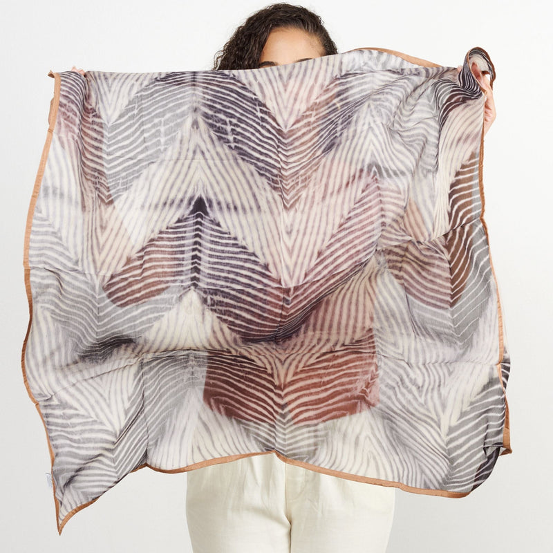 Samu Black Hand Crafted  Shibori Print Silk Chiffon Sqaure Scarf