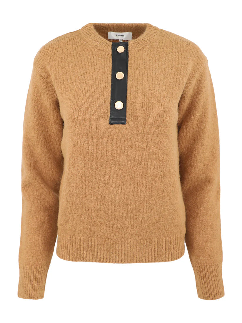 FRAME - Leather Placket Henley - Camel