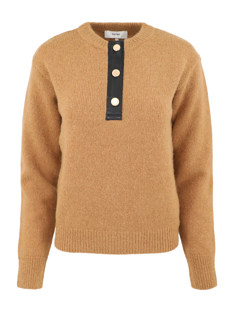 FRAME - Leather Placket Henley - Camel