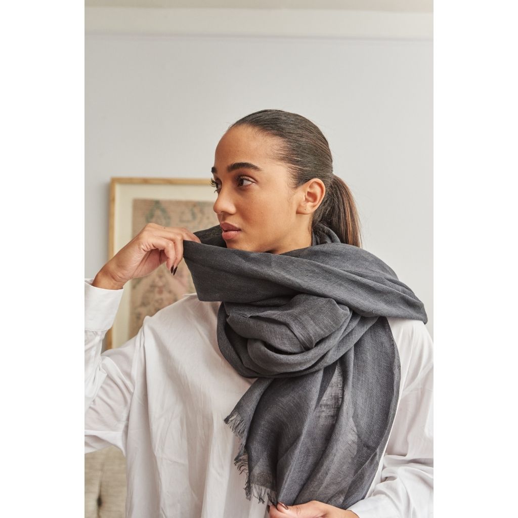 Coco Brown Hand Woven Linen Scarf