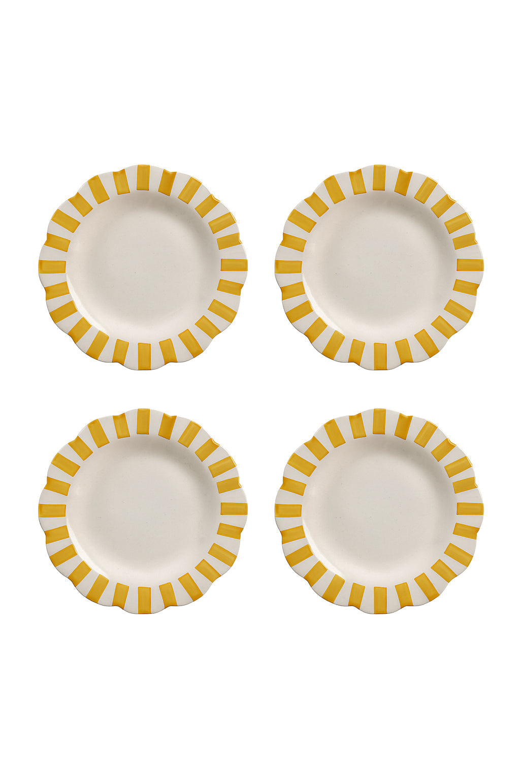 Ceramic Stripe Dinner Plate, Yellow - 10 x 10 x 1.25 Inches ( Set of 4 )