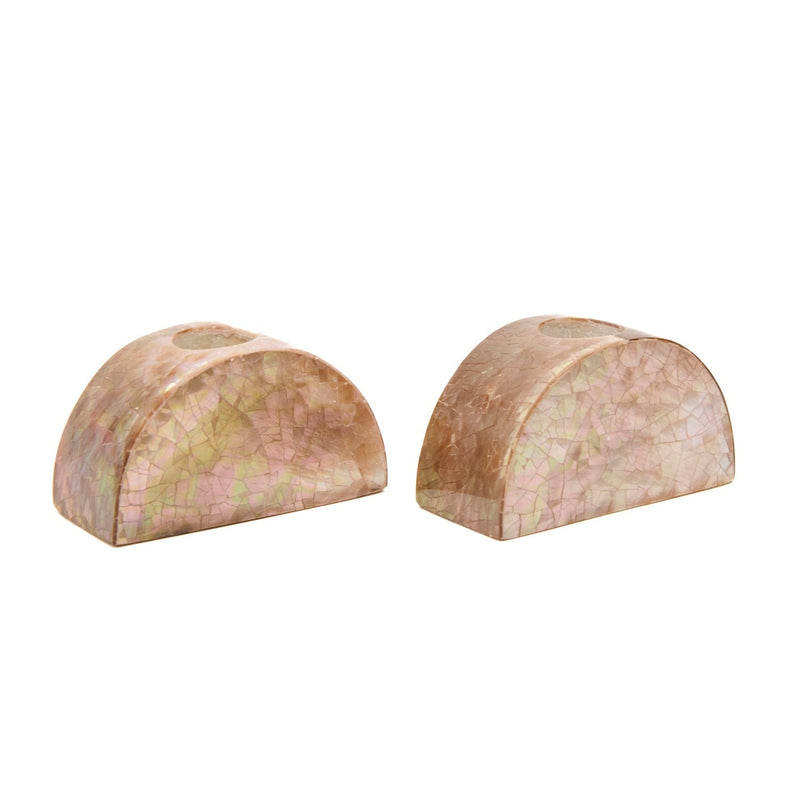 Half Moon Mother Of Pearl Candle Holders Blush, Set of 2