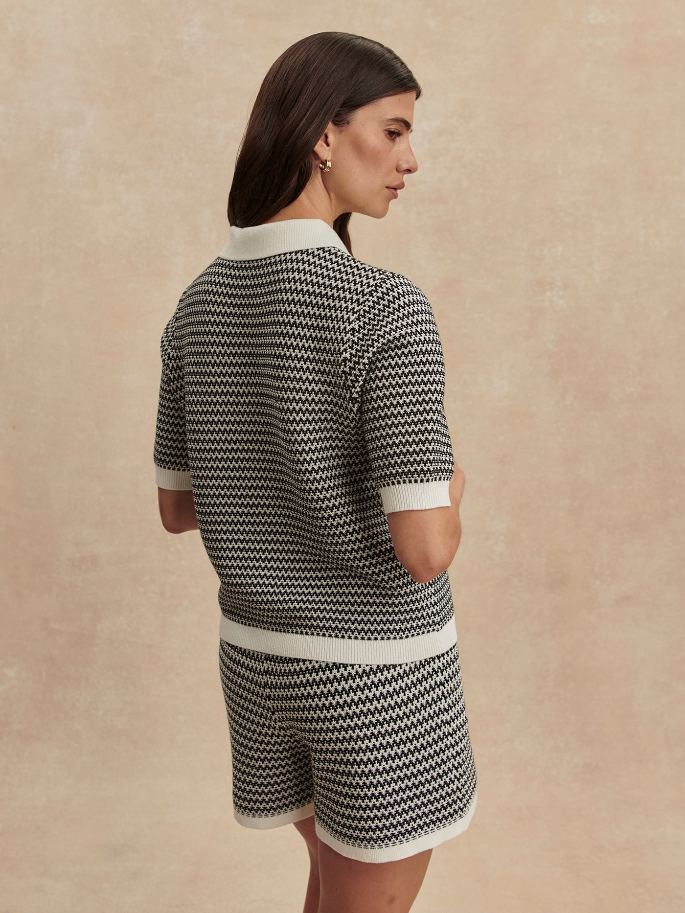 Varley - Gaelle Polo Knit Top - Snow White/ Black