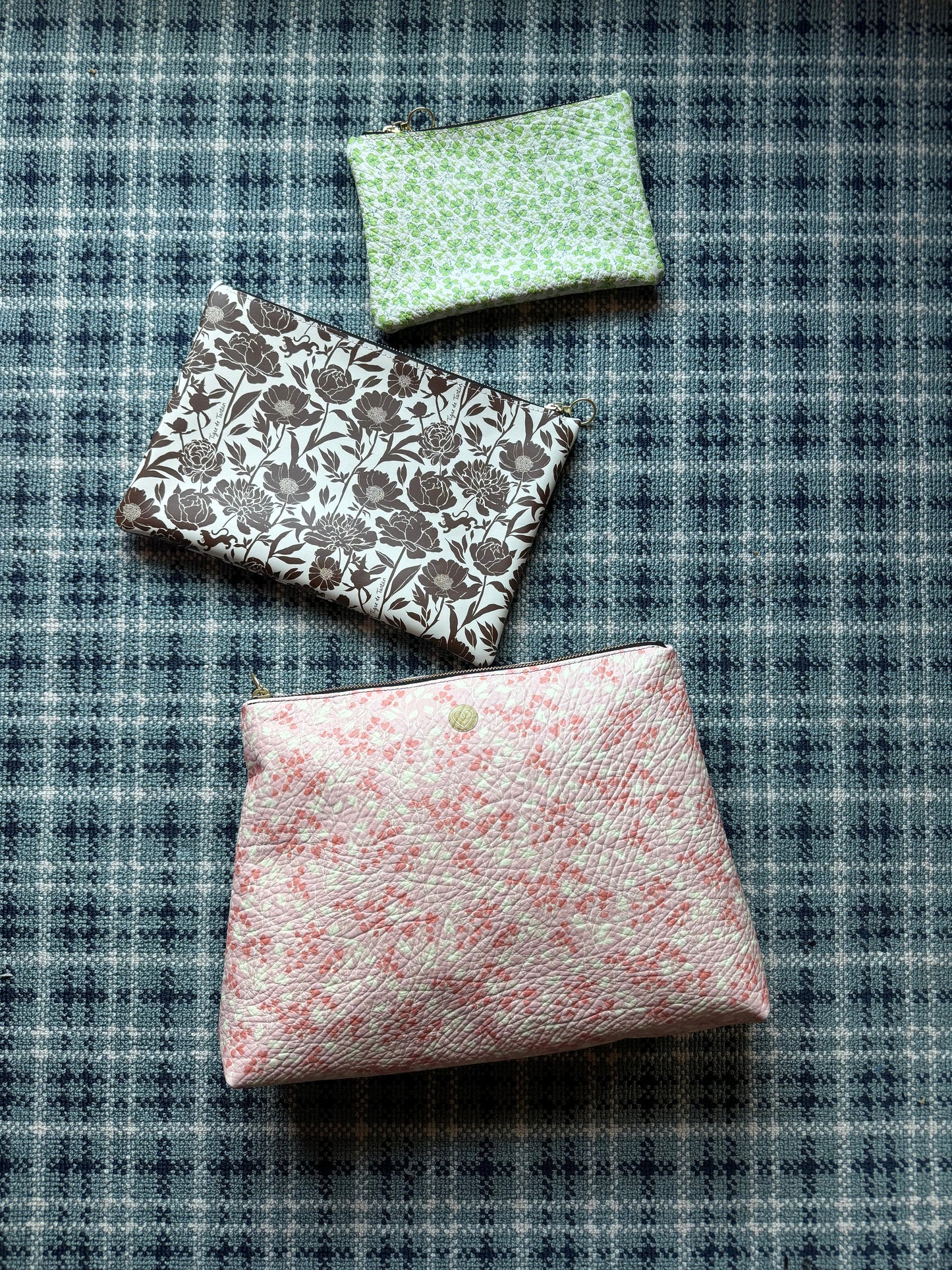 Roomy Leather Clutch- COCONUT PEONY