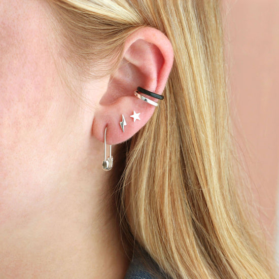 Safety Pin Hoop Earrings: Sterling Silver