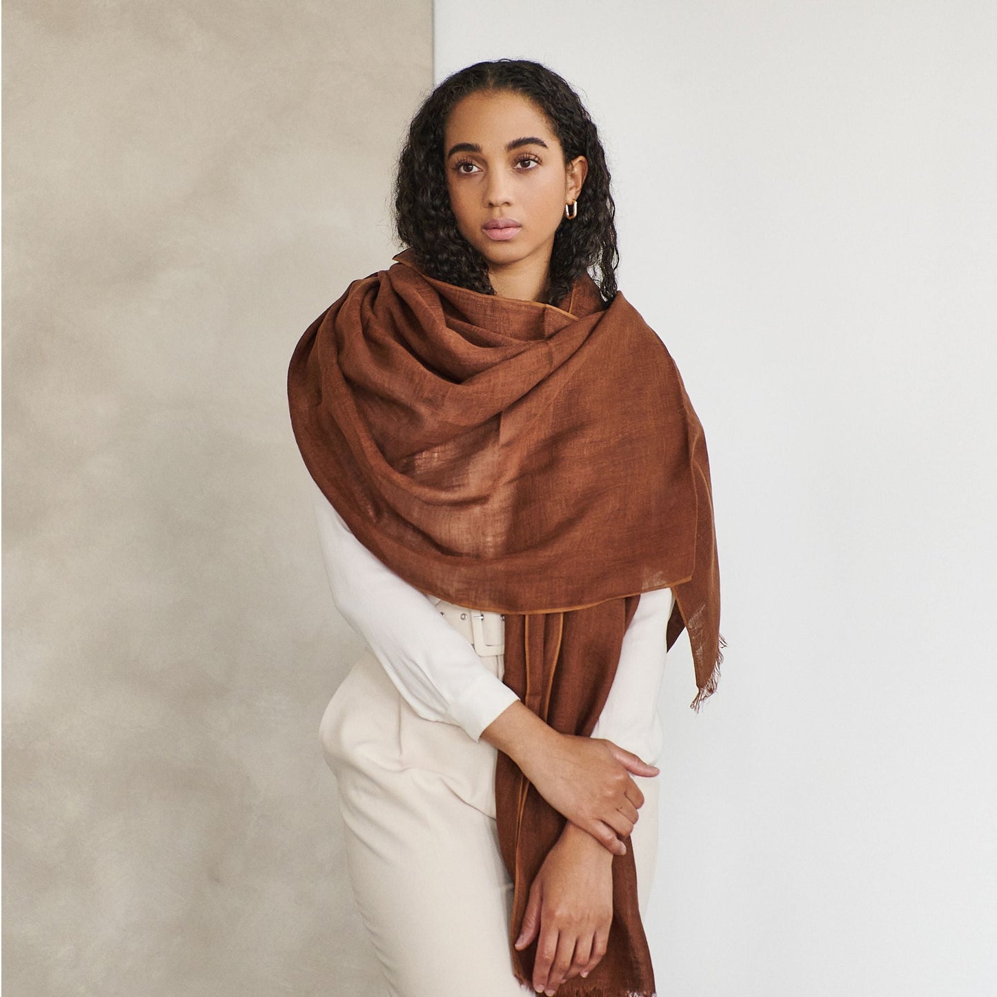 Coco Brown Hand Woven Linen Scarf