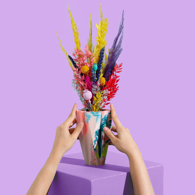 Marbled Jesmonite Vase - Coral, Lilac & Yellow