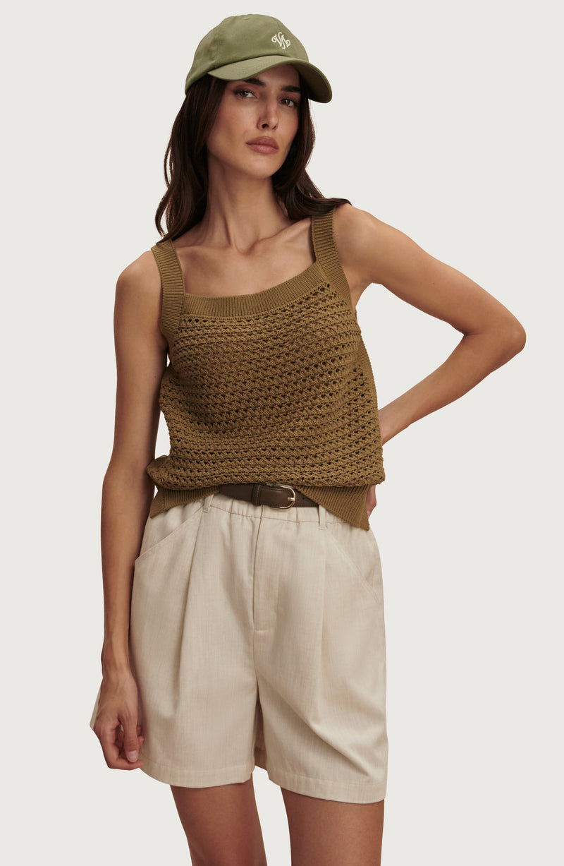 Varley - Ebden Square Neck Cotton Pointelle Tank - Golden Olive